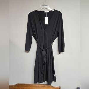 Women's Black Small Medium Lightweight 3/4 Sleeve Lounge Robe